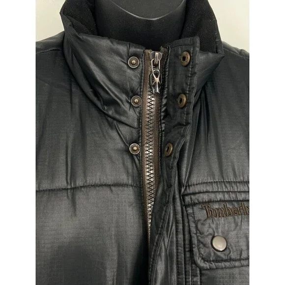Timberland Men Blue Quilt Puffer Vest Medium Snap Button Pockets Sleeveless EUC - Picture 5 of 10